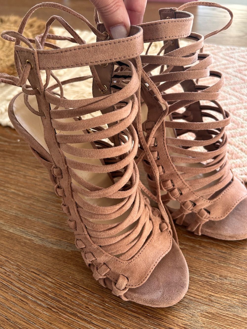 Shoe Dazzle Blush Strappy Lace-Up High Heel Sandals